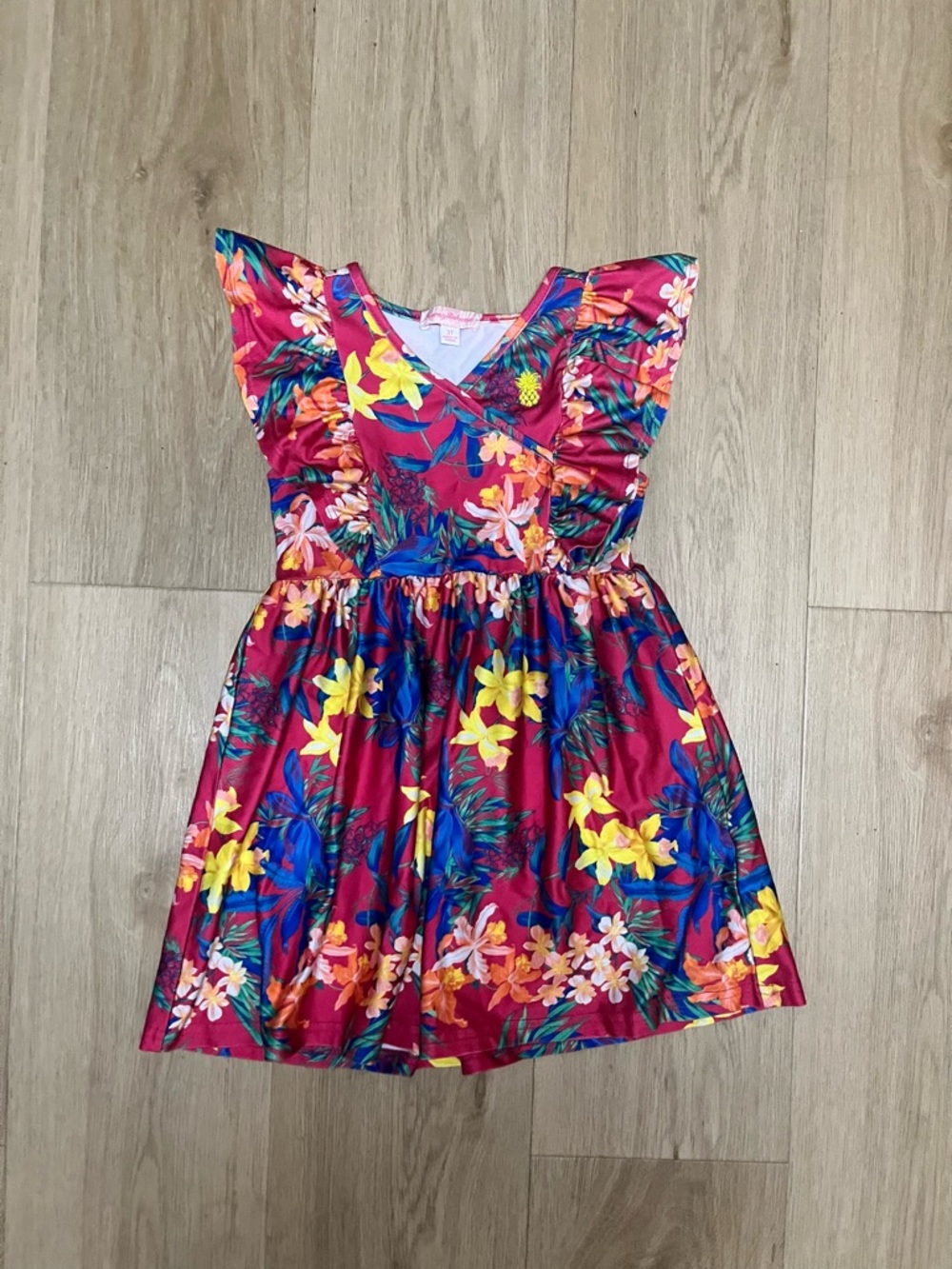 Tommy Bahama Bright Pink Tropical Floral Flutter Sleeve Dress